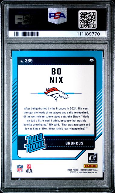 2024 Panini Donruss Bo Nix #369 Gem Mt 10 back