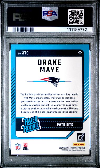2024 Panini Donruss Drake Maye #379 Gem Mt 10 back