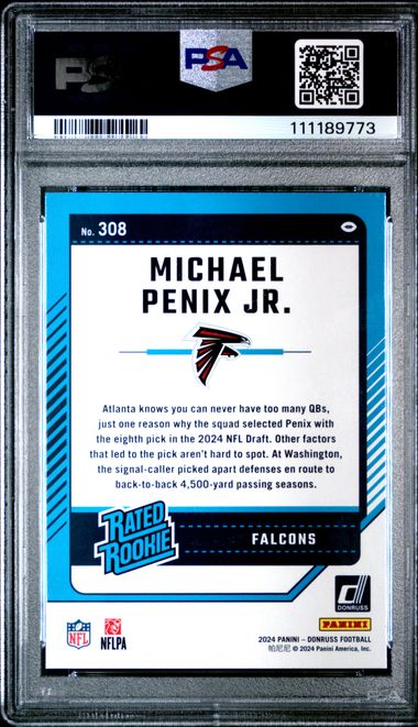 2024 Panini Donruss Michael Penix Jr. #308 Gem Mt 10 back