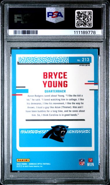 2023 Panini Donruss Optic Bryce Young #213 (Blue Hyper) Gem Mt 10 back