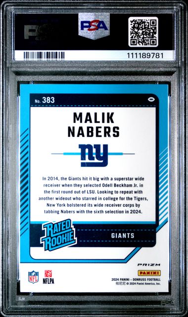 2024 Panini Donruss Malik Nabers #383 (Optic Preview-Red Wave) Gem Mt 10 back