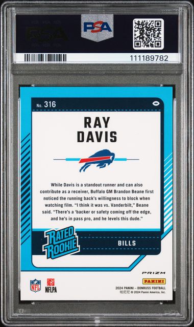 2024 Panini Donruss Ray Davis #316 (Optic Preview-Pink) Mint 9 back
