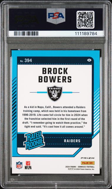 2024 Panini Donruss Brock Bowers #394 (Optic Preview-Red Wave) Gem Mt 10 back