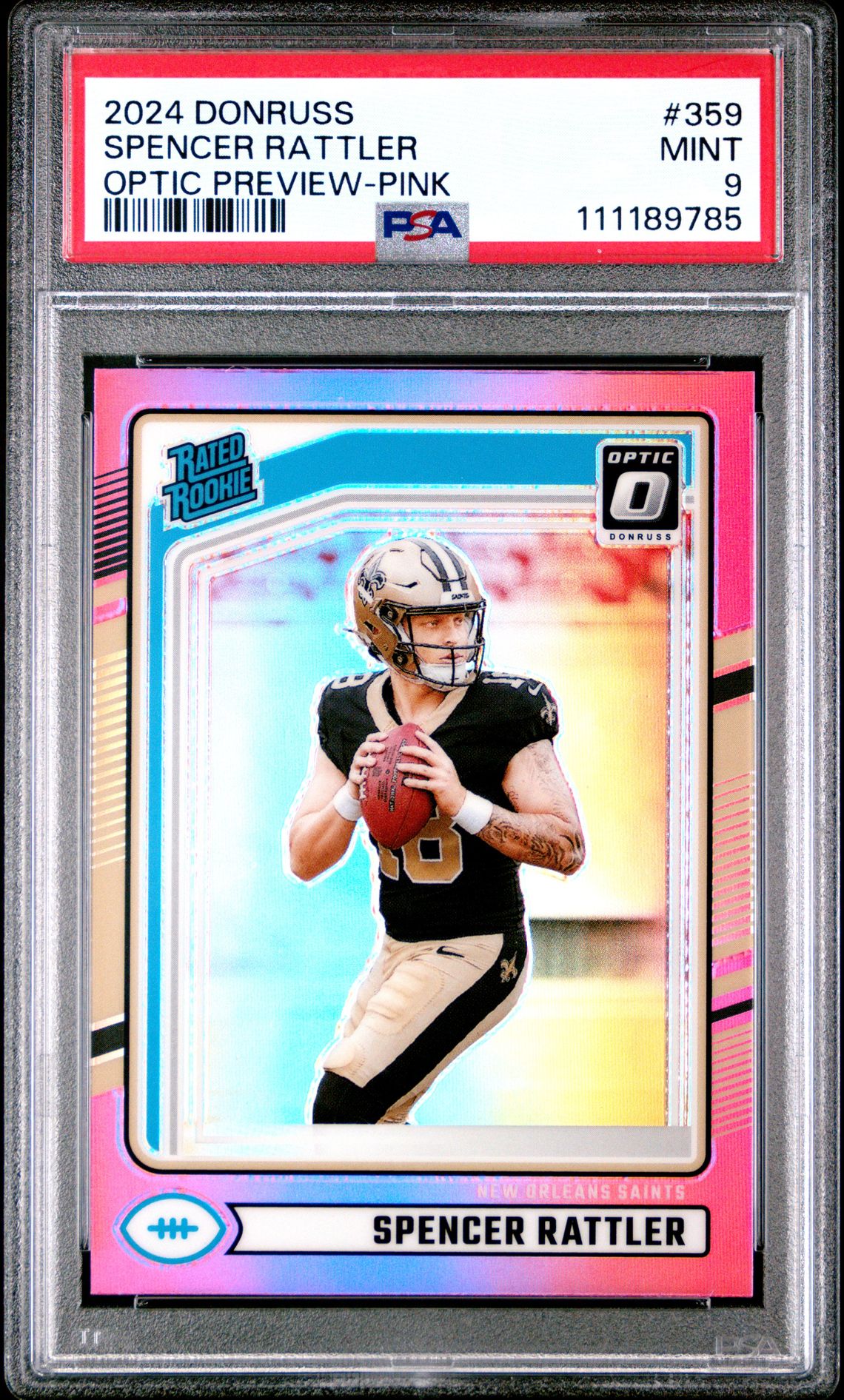 2024 Panini Donruss Spencer Rattler #359 (Optic Preview-Pink) Mint 9 front