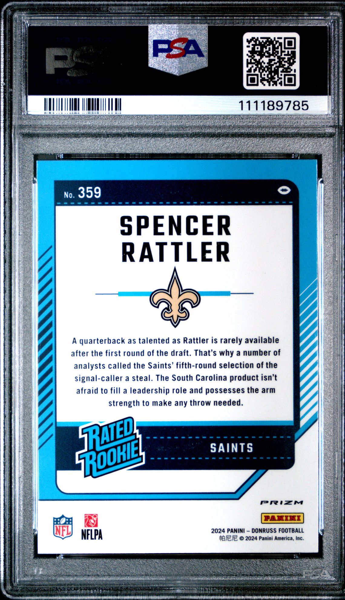 2024 Panini Donruss Spencer Rattler #359 (Optic Preview-Pink) Mint 9 back