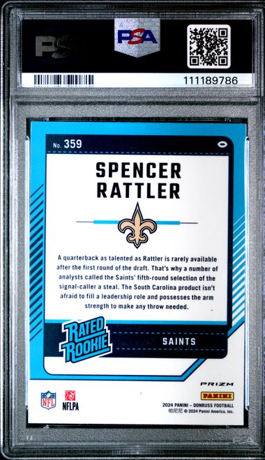 2024 Panini Donruss Spencer Rattler #359 (Optic Preview-Pink) Mint 9 back