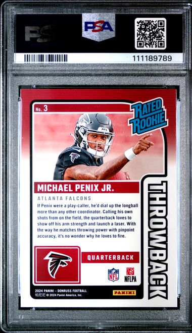 2024 Panini Donruss Rated Rookies Throwback Michael Penix Jr. #3 Mint 9 back