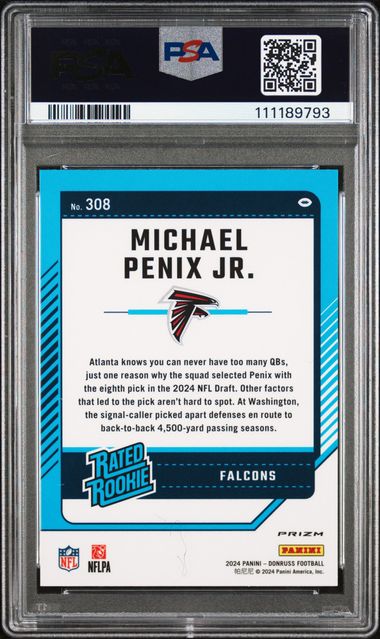 2024 Panini Donruss Michael Penix Jr. #308 (Optic Preview-Pink) Gem Mt 10 back
