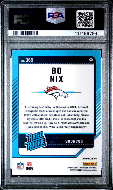 2024 Panini Donruss Bo Nix #369 (Optic Preview-Pink) Gem Mt 10 back