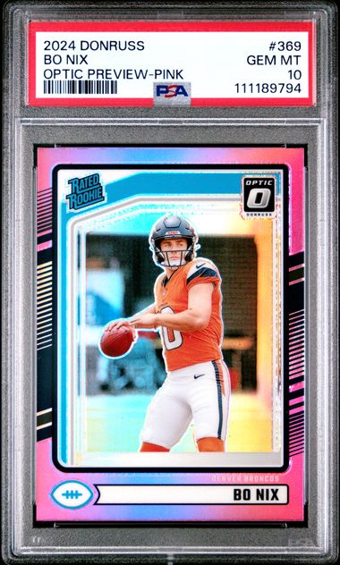 2024 Panini Donruss Bo Nix #369 (Optic Preview-Pink) Gem Mt 10 front