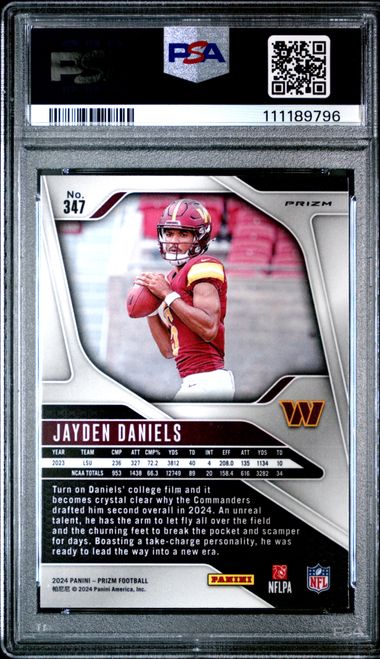 2024 Panini Prizm Jayden Daniels #347 (Silver Prizm) Gem Mt 10 back