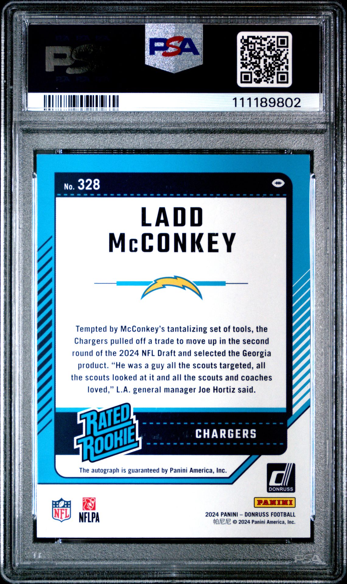 2024 Panini Donruss Ladd Mcconkey #328 (Autograph-Green) Gem Mt 10 back
