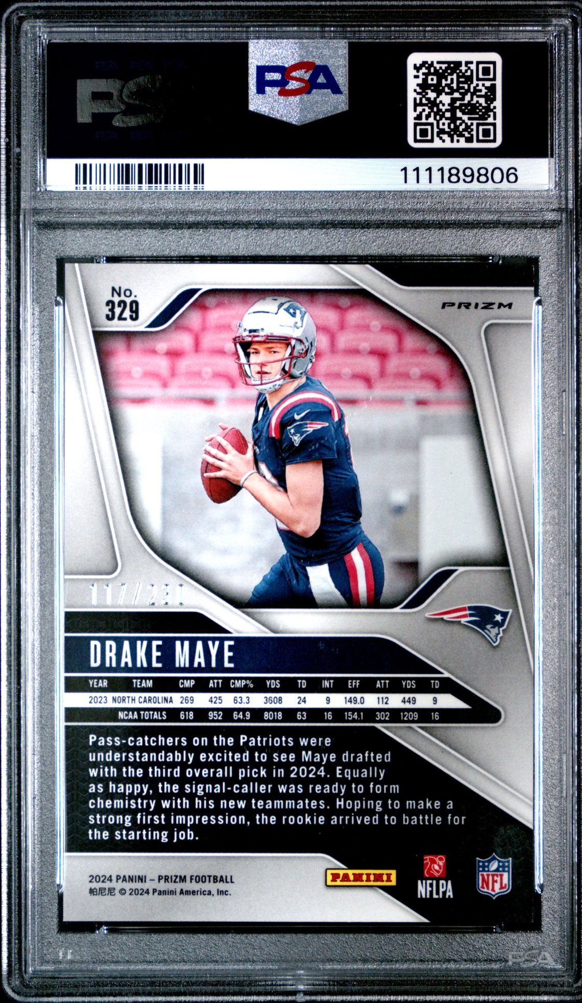 2024 Panini Prizm Drake Maye #329 (Blue Wave) Gem Mt 10 back