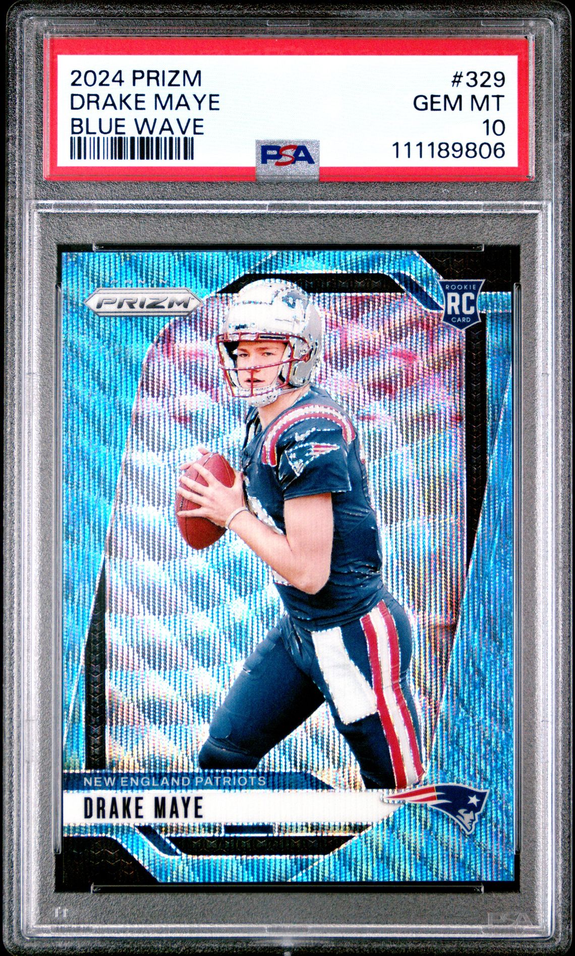 2024 Panini Prizm Drake Maye #329 (Blue Wave) Gem Mt 10 front