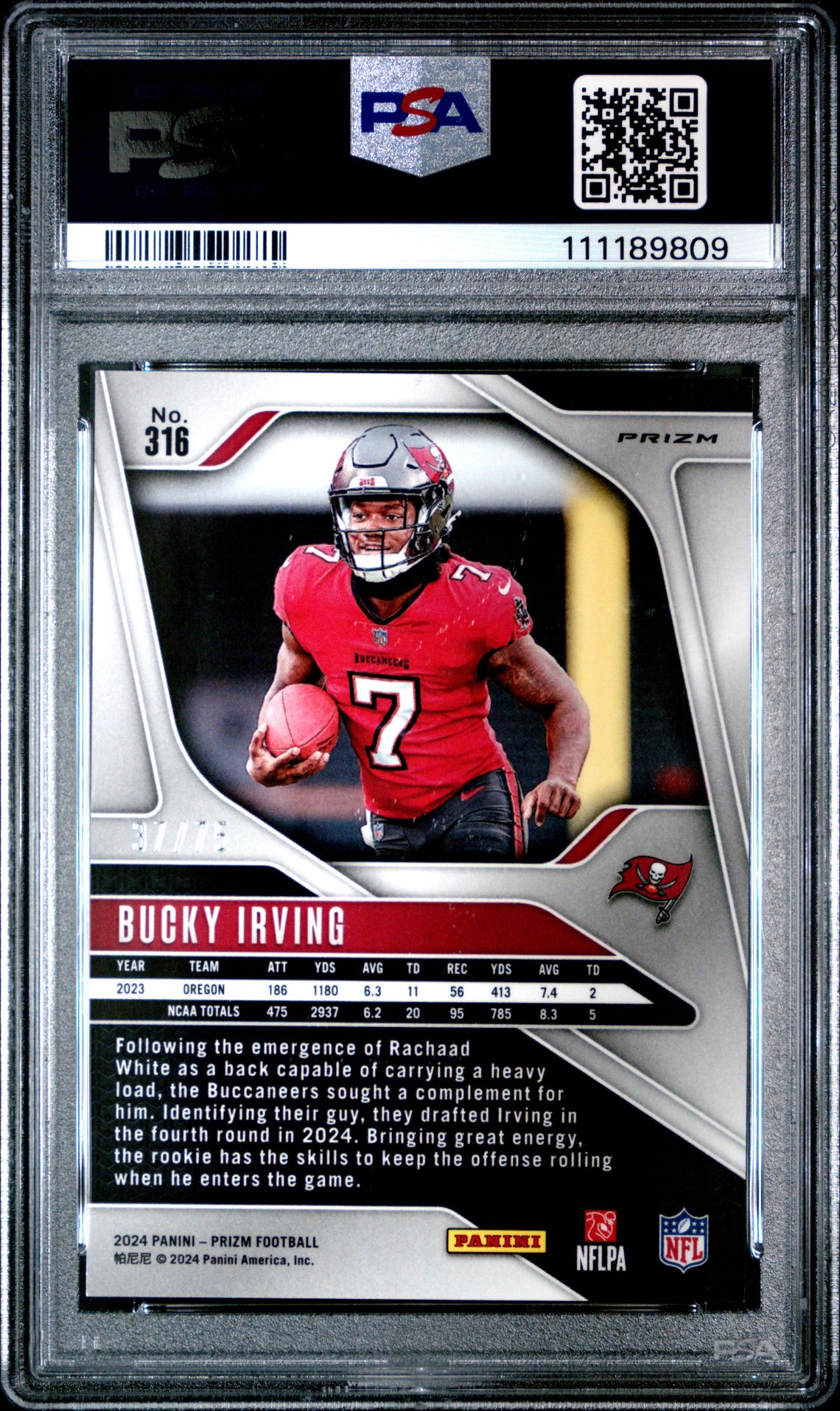 2024 Panini Prizm Bucky Irving #316 (No Huddle Red) Gem Mt 10 back