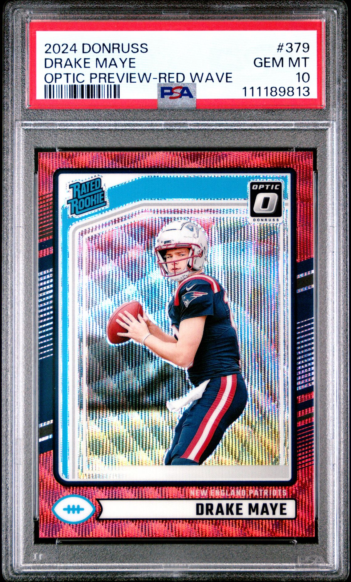 2024 Panini Donruss Drake Maye #379 (Optic Preview-Red Wave) Gem Mt 10 front