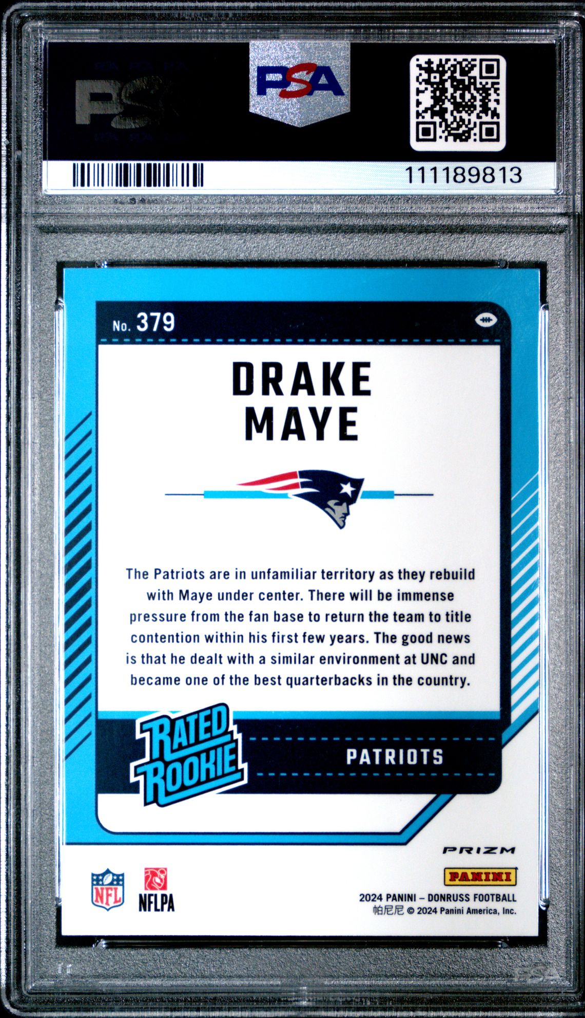 2024 Panini Donruss Drake Maye #379 (Optic Preview-Red Wave) Gem Mt 10 back