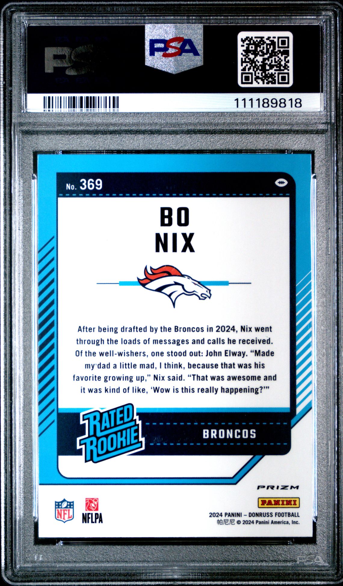 2024 Panini Donruss Bo Nix #369 (Optic Preview-Red Wave) Gem Mt 10 back