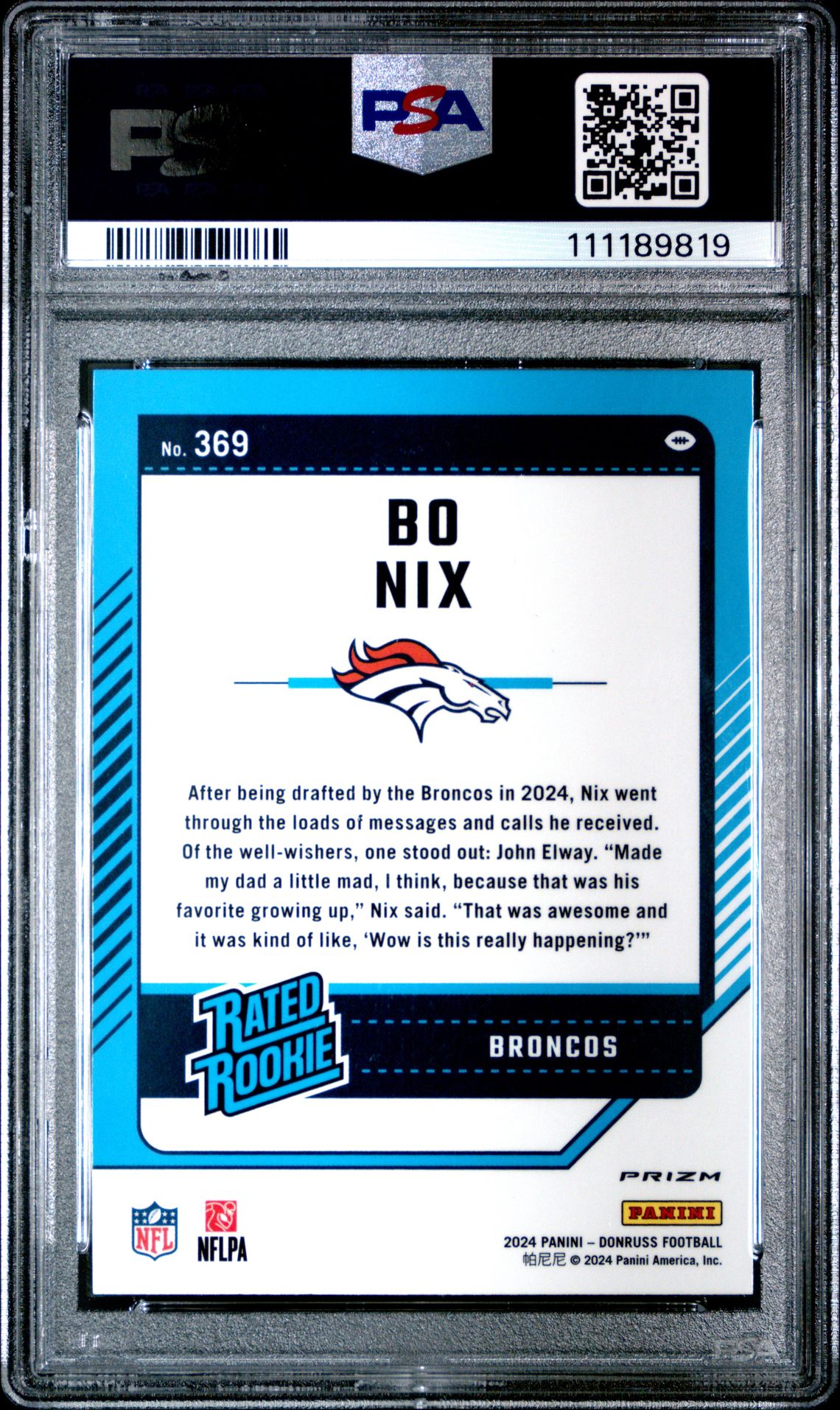 2024 Panini Donruss Bo Nix #369 (Optic Preview-Red Wave) Mint 9 back