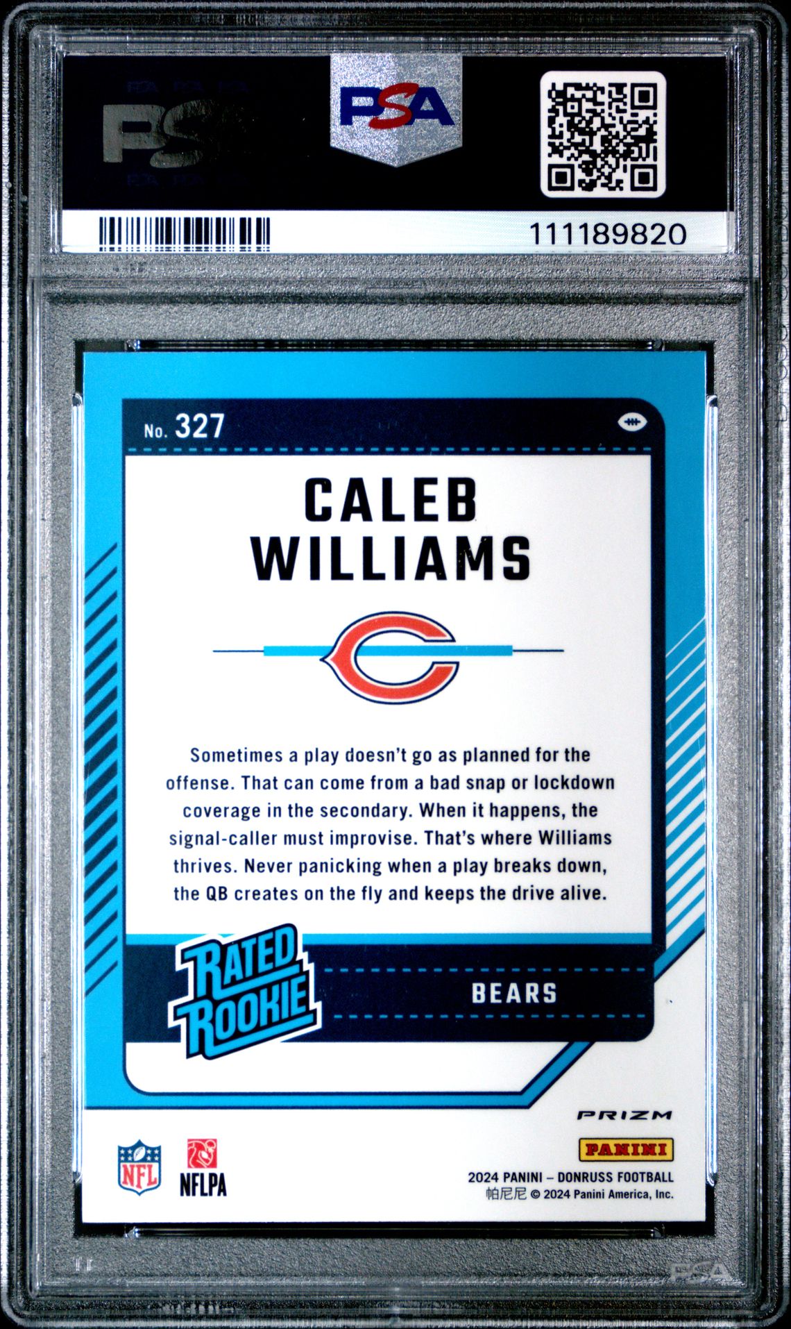 2024 Panini Donruss Caleb Williams #327 (Optic Preview-Red Wave) Gem Mt 10 back