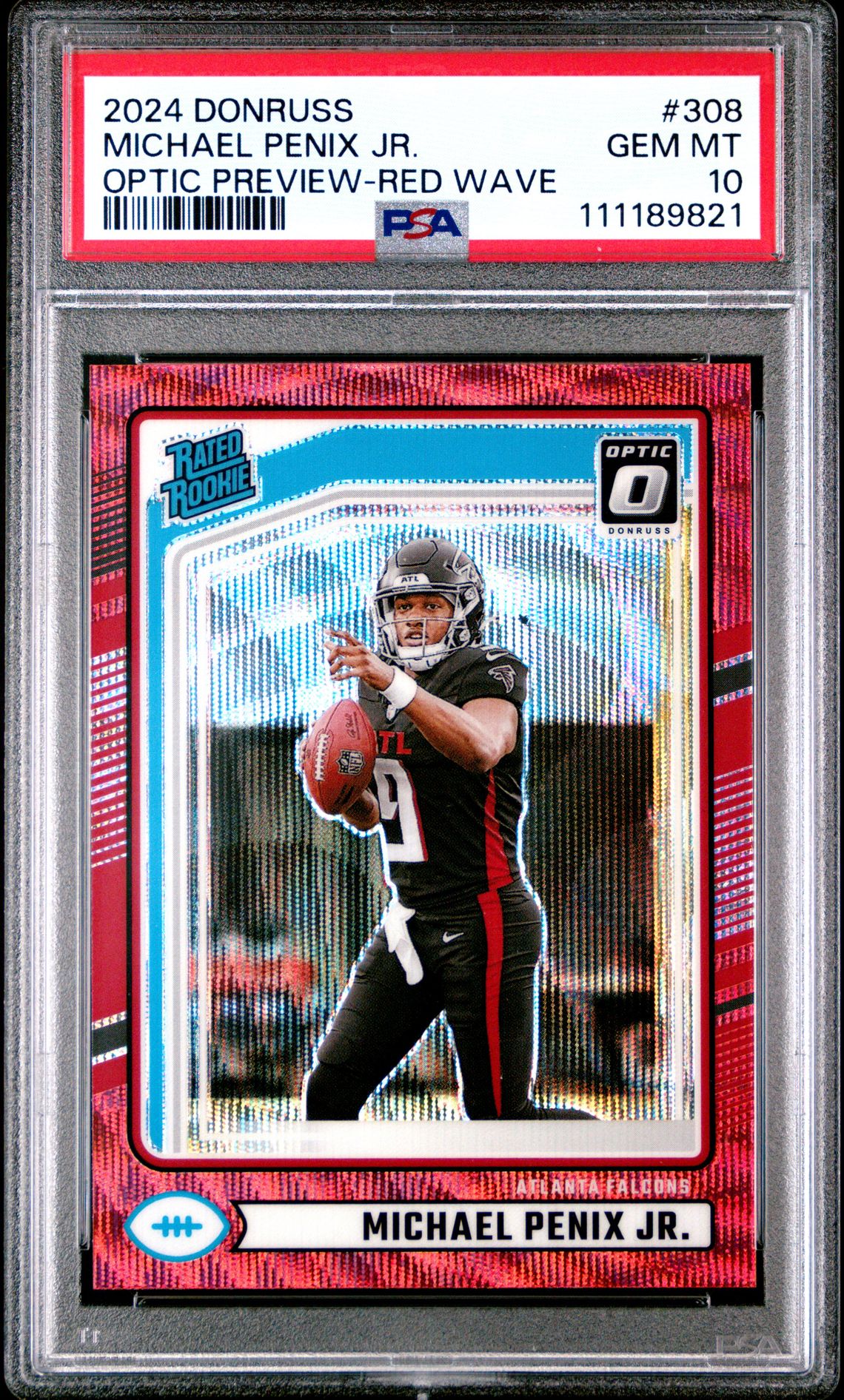 2024 Panini Donruss Michael Penix Jr. #308 (Optic Preview-Red Wave) Gem Mt 10 front