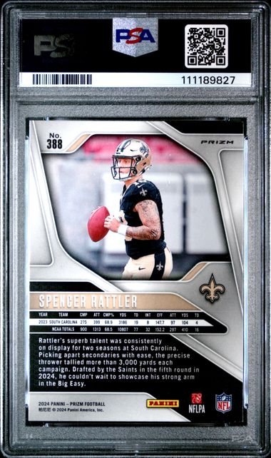 2024 Panini Prizm Spencer Rattler #388 (Silver Prizm) Mint 9 back