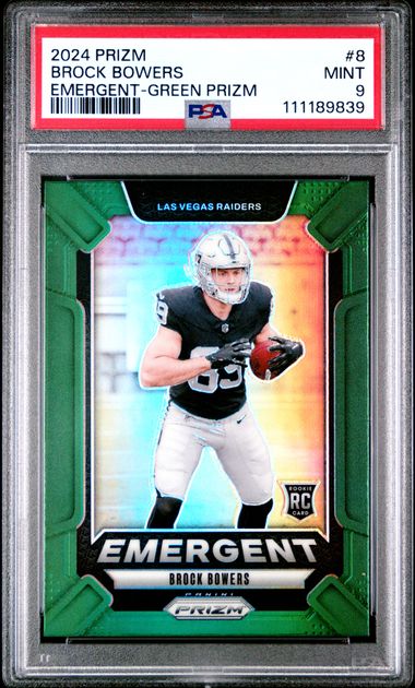 2024 Panini Prizm Emergent Brock Bowers #8 (Emergent-Green Prizm) Mint 9 front