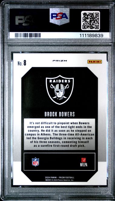 2024 Panini Prizm Emergent Brock Bowers #8 (Emergent-Green Prizm) Mint 9 back