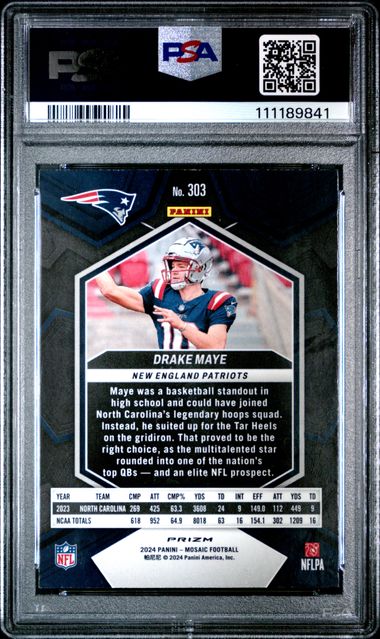 2024 Panini Mosaic Drake Maye #303 (Green) Mint 9 back