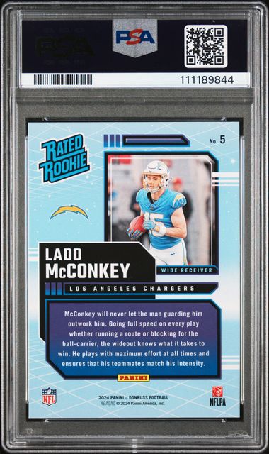 2024 Panini Donruss Rated Rookies Retro Ladd Mcconkey #5 Mint 9 back