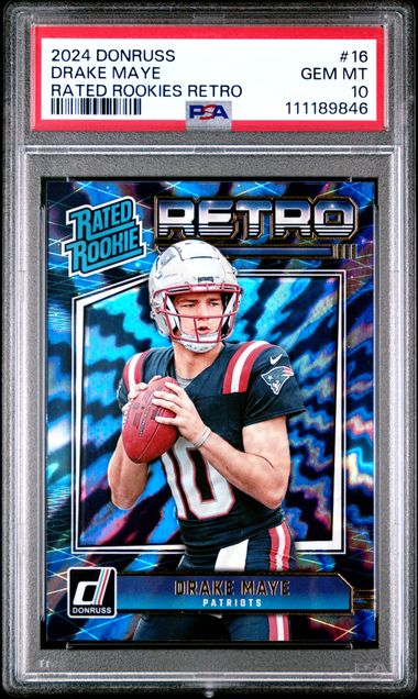 2024 Panini Donruss Rated Rookies Retro Drake Maye #16 Gem Mt 10 front