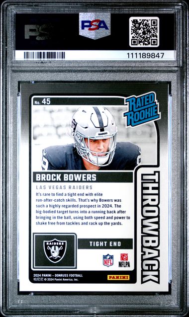2024 Panini Donruss Rated Rookies Throwback Brock Bowers #45 Mint 9 back