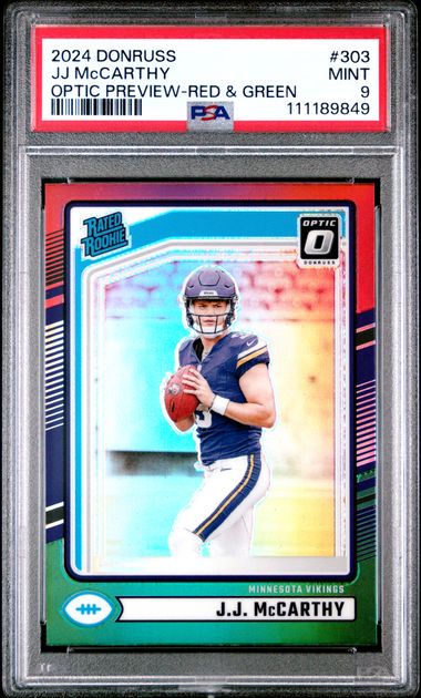 2024 Panini Donruss Jj Mccarthy #303 (Optic Preview-Red & Green) Mint 9 front