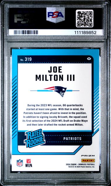 2024 Panini Donruss Joe Milton Iii #319 (Optic Preview-Pink) Mint 9 back