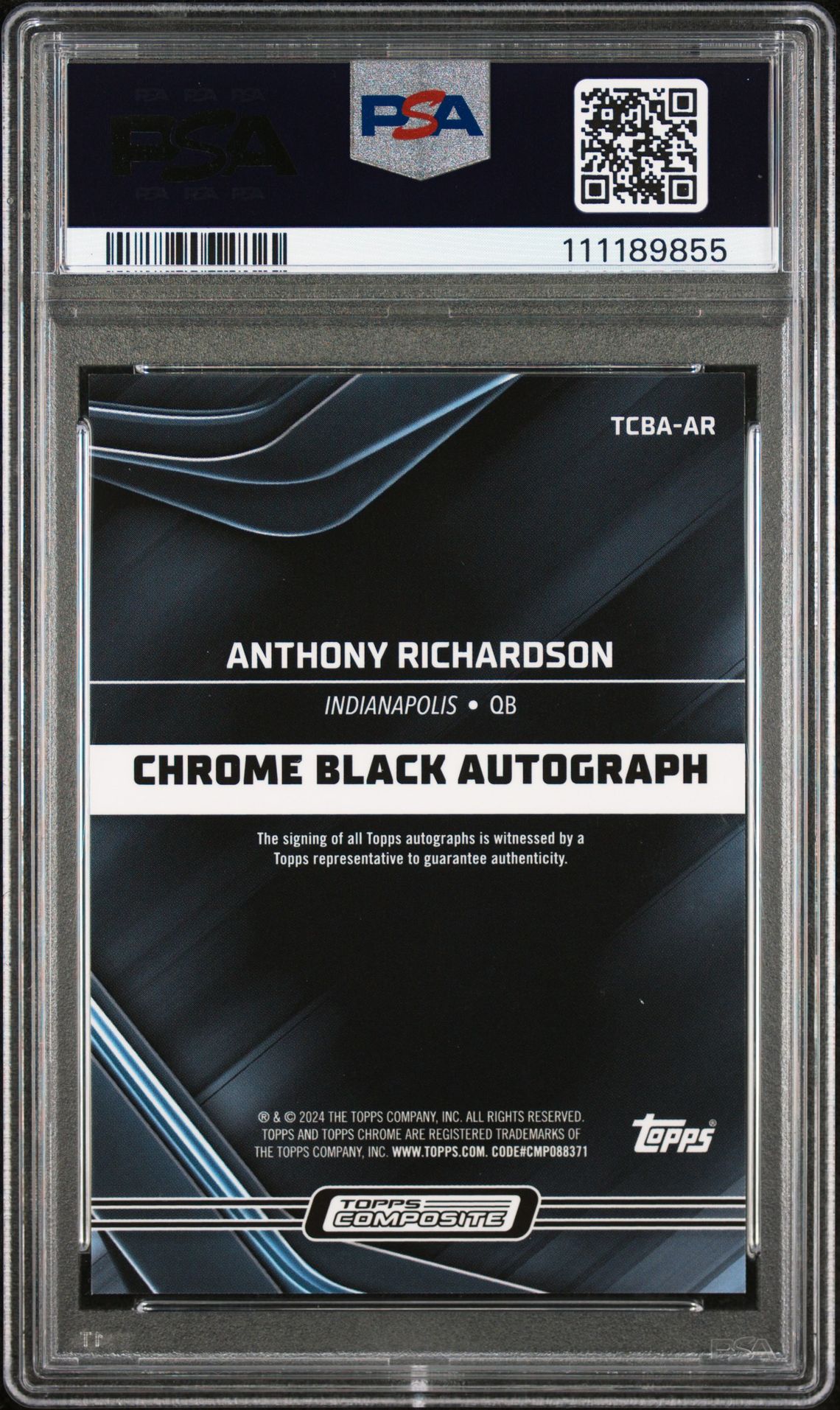 2023 Topps Composite Topps Chrome Black Autographs Anthony Richardson #Tcbaar Mint 9 back