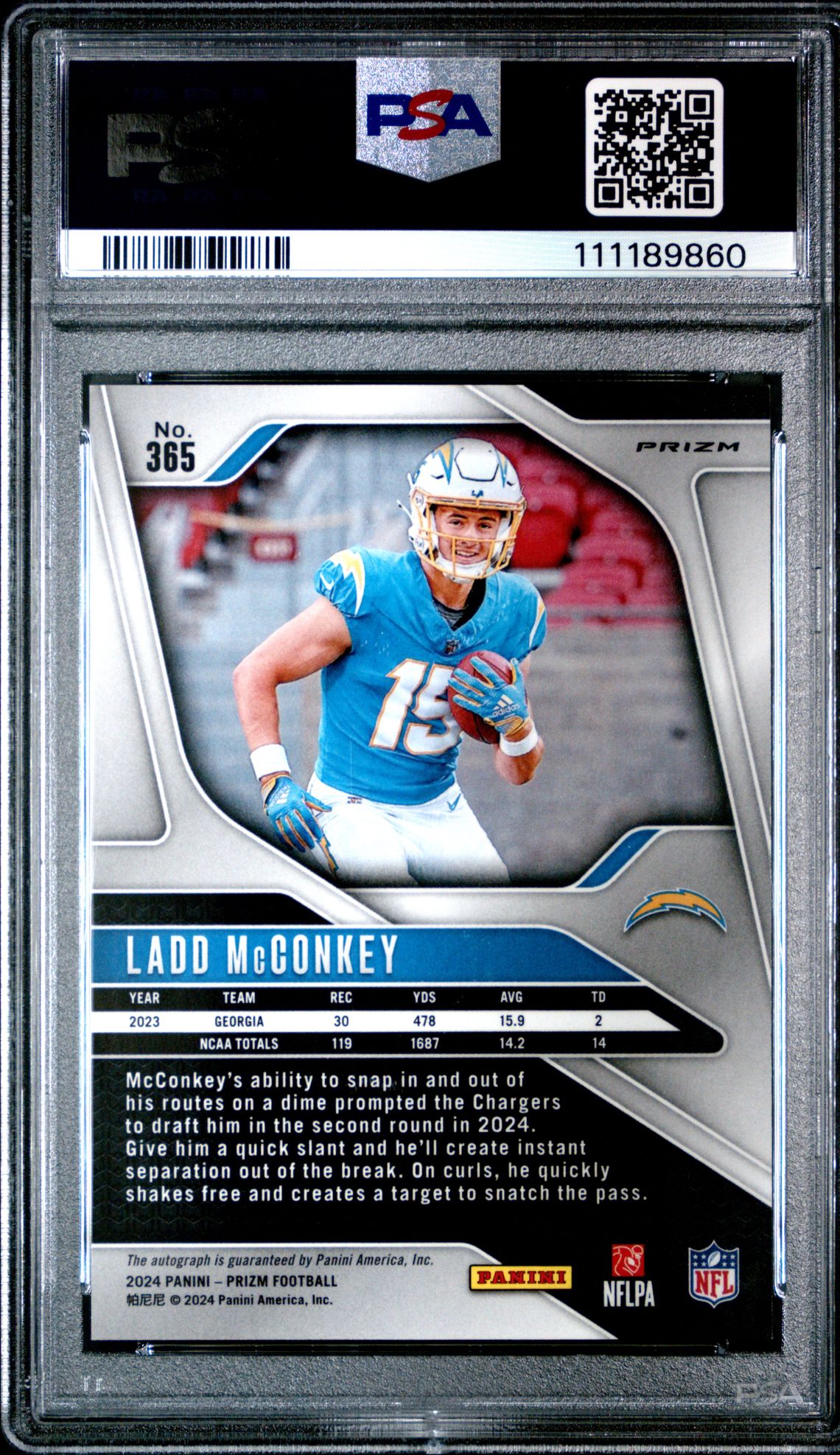 2024 Panini Prizm Ladd Mcconkey #365 (Autograph-No Huddle) Gem Mt 10 back