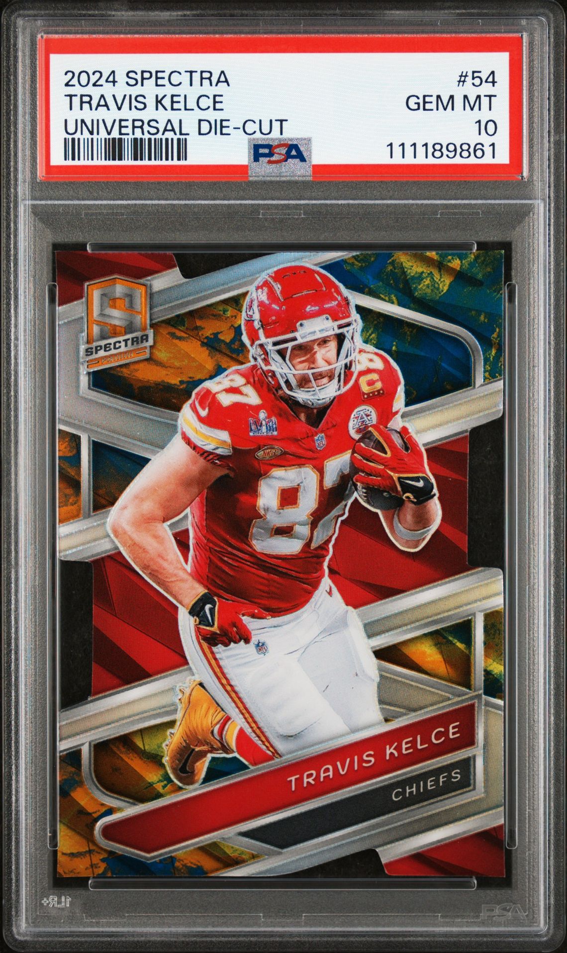 2024 Panini Spectra Travis Kelce #54 (Universal Die-Cut) Gem Mt 10 front