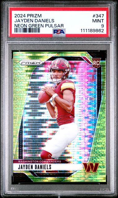2024 Panini Prizm Jayden Daniels #347 (Neon Green Pulsar) Mint 9 front