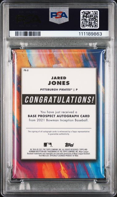 2021 Bowman Inception Autographs Jared Jones #Pajj (Autographs-Fuchsia Foil) Gem Mt 10 back