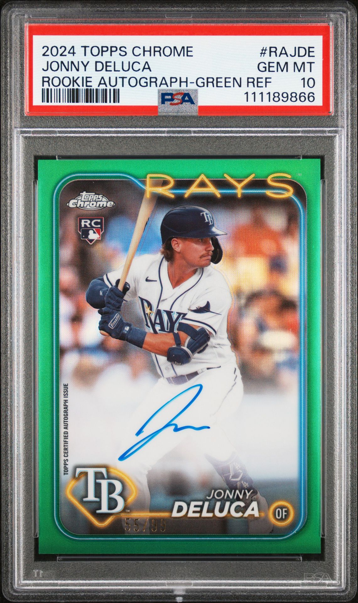 2024 Topps Chrome Rookie Autographs Jonny Deluca #Rajde (Rookie Autograph-Green Ref) Gem Mt 10 front