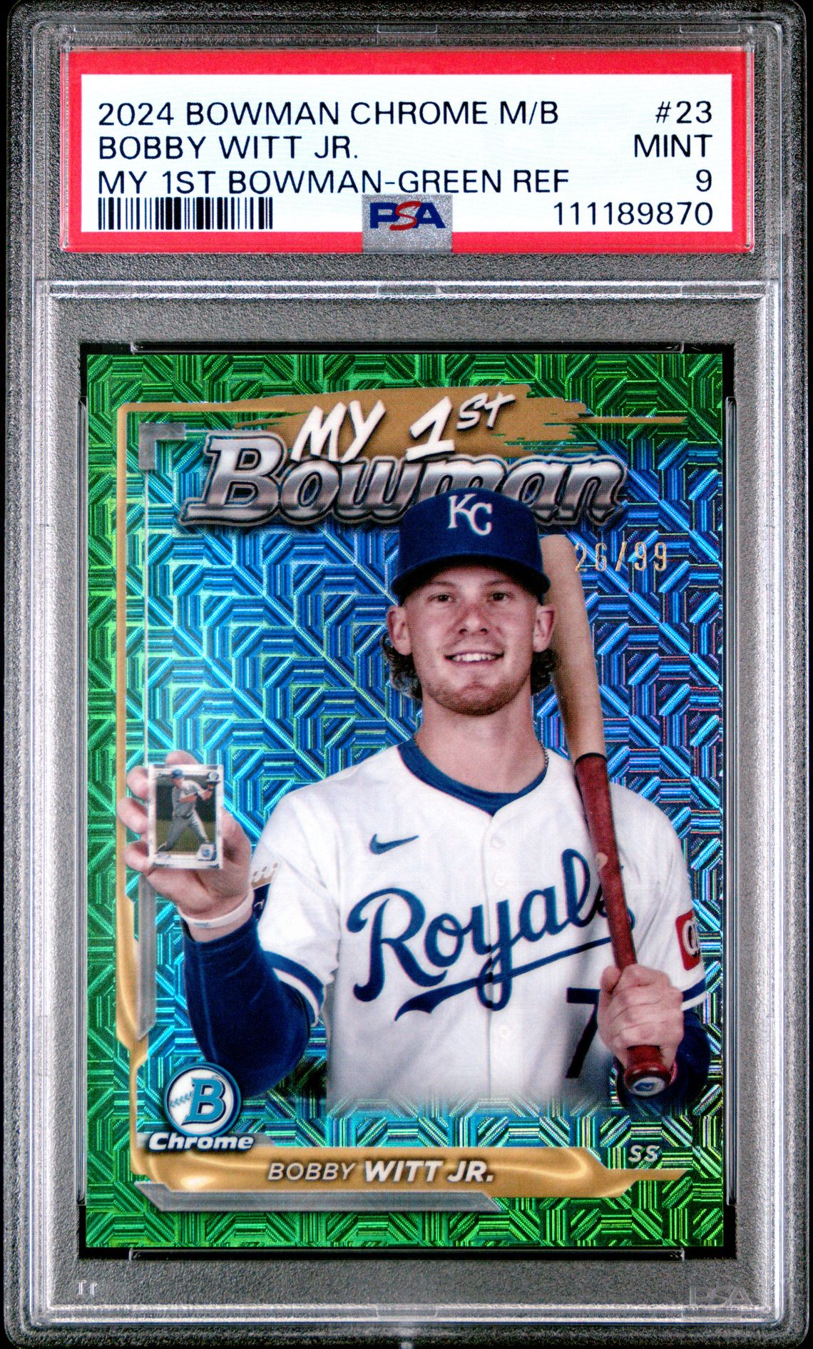 2024 Bowman Chrome Mega Box My 1St Bowman Bobby Witt Jr. #23 (My 1St Bowman-Green Ref) Mint 9 front
