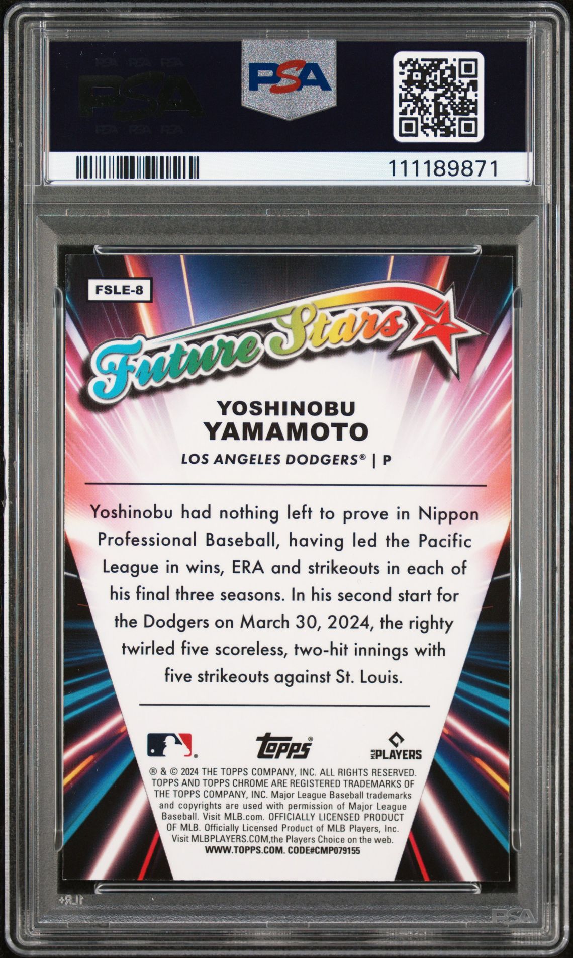 2024 Topps Chrome Logofractor Edition Future Stars Yoshinobu Yamamoto #Fsle8 Mint 9 back