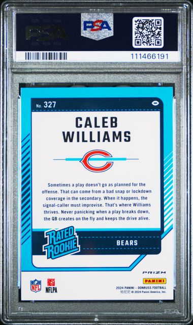2024 Panini Donruss Caleb Williams #327 (Optic Preview-Blue Scope) Mint 9 back