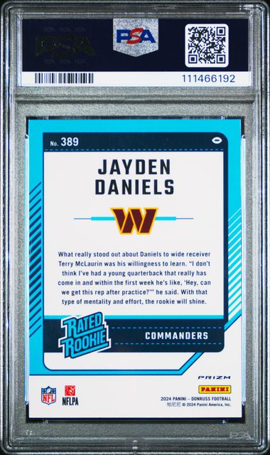 2024 Panini Donruss Jayden Daniels #389 (Optic Preview-Red Wave) Gem Mt 10 back