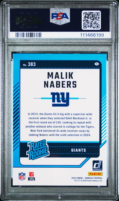 2024 Panini Donruss Malik Nabers #383 (Press Proof Green) Mint 9 back
