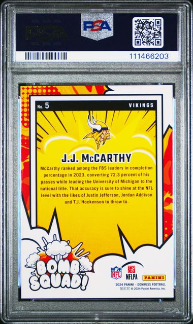 2024 Panini Donruss Bomb Squad Jj Mccarthy #5 Gem Mt 10 back