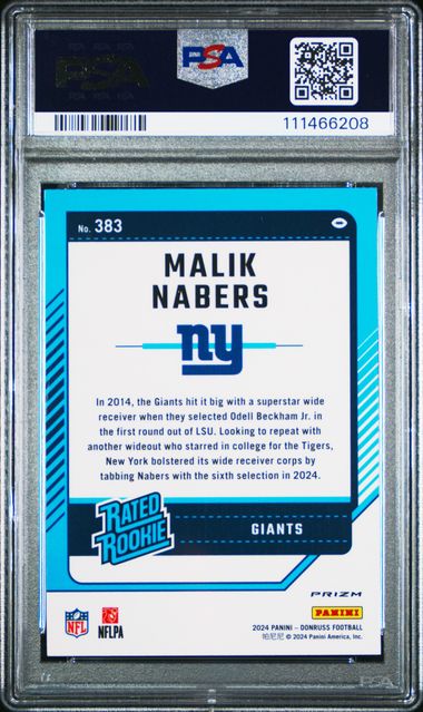 2024 Panini Donruss Malik Nabers #383 (Optic Preview-Red Wave) Gem Mt 10 back