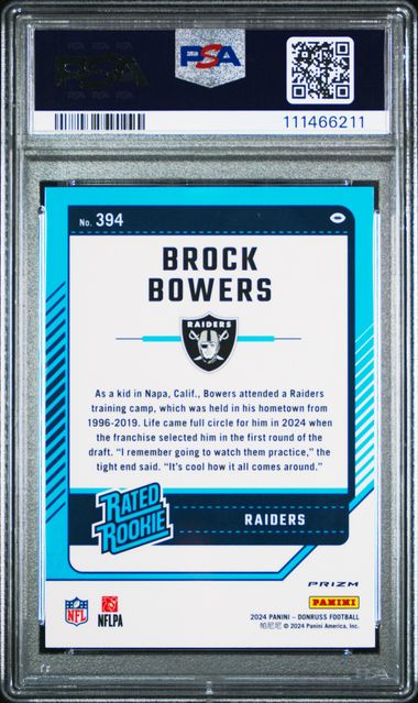 2024 Panini Donruss Brock Bowers #394 (Optic Preview-Pink) Mint 9 back