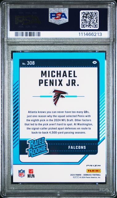 2024 Panini Donruss Michael Penix Jr. #308 (Optic Preview-Red Wave) Mint 9 back