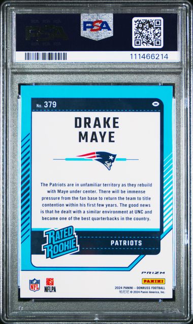 2024 Panini Donruss Drake Maye #379 (Optic Preview-Pink) Mint 9 back